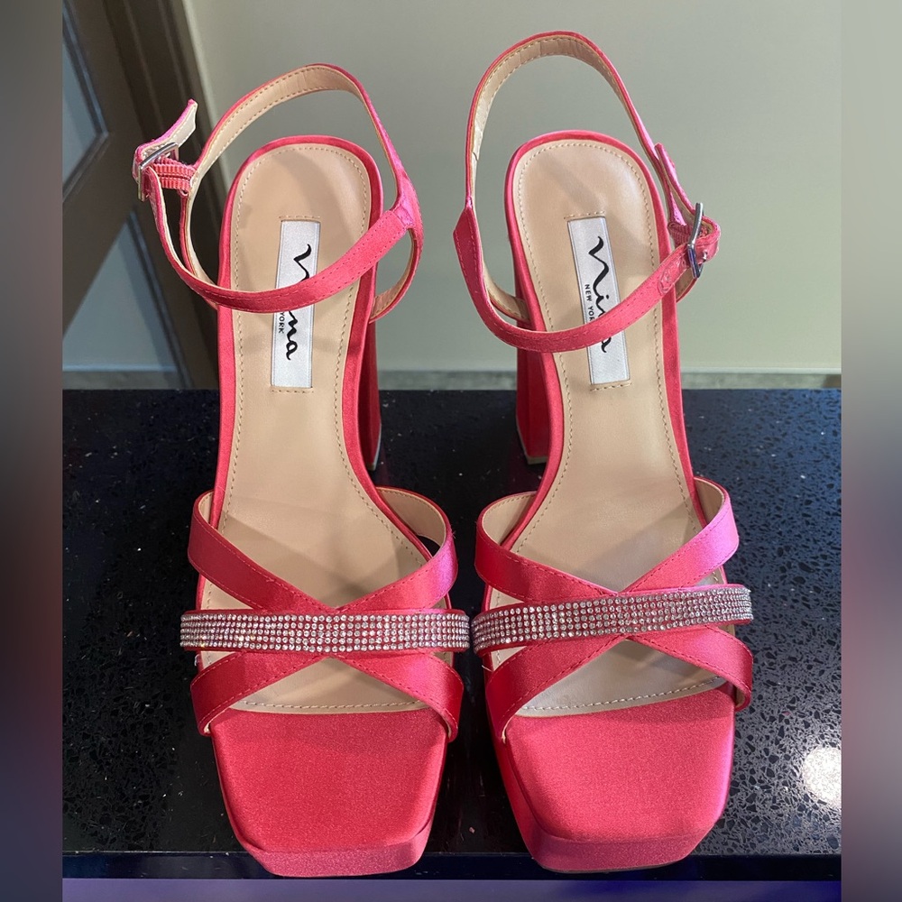 Nina Fuchsia Strappy Heels with Sparkling Detail